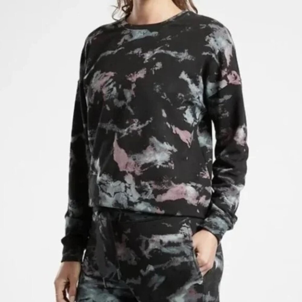 Athleta Marine Black Balance Tie Dye Long Sleeve Pullover Sweatshirt Size Medium